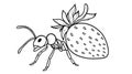 Ant Carrying Strawberry - Outline Style Drawing Royalty Free Stock Photo