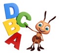 Ant cartoon character with ABCD sign