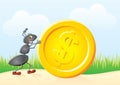 Ant and coin Royalty Free Stock Photo