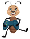 Ant with gamepad, illustrator, vector