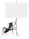 Ant holding blank protest or advertising placard