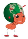Ant Holds A Globe - Save The Planet