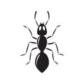Ant icon, small pest, black insect, black silhouette bug top view. Animal vector illustration Royalty Free Stock Photo