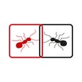 Ant icons. Red and black insects. Framed design elements. Vector illustration. Royalty Free Stock Photo