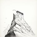 Ant Climbing Mountain In Noir Realism Style Royalty Free Stock Photo