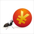 Ant pushing big symbol of Yuan Royalty Free Stock Photo