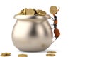 The ant put the gold in a copper pot.3D illustration Royalty Free Stock Photo