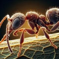 Ant under microscope macro portrait, isolated on black background