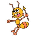 The ant warrior carried a spear, doodle kawaii. doodle icon image Royalty Free Stock Photo