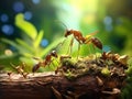 A of ant working together carrying dead grasshopper Royalty Free Stock Photo