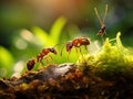 A of ant working together carrying dead grasshopper Royalty Free Stock Photo