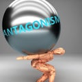 Antagonism as a burden and weight on shoulders - symbolized by word Antagonism on a steel ball to show negative aspect of