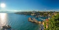Antalya Marina entrance with Sailboats and view to open sea Royalty Free Stock Photo
