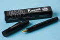 Antalya, Turkey - April 22, 2024: Kaweco Classic Sport fountain pen in black with its box on a blue background Royalty Free Stock Photo