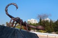 Antalya, Turkey - April 20, 2022: Statue of scorpion, the mascot of football club Antalya Spor, in front of the Antalya Stadium