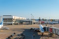 ANTALYA Turkey - August 30 2020: Aitcrafts in Antalya Airport AYT Various planes parked on apron