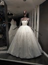Beautiful luxury white wedding dresses on sale in the shop window