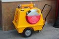 Antalya, Turkey - August 6, 2022: Trolley-mounted foam generator, a portable firefighting equipment