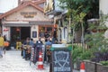 Cafe at the narrow street of the resort town of Turkey. Royalty Free Stock Photo