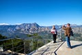 Antalya, Turkey - December 19, 2019: Observation deck with view on mountain landscape and tourist on it in sunny day. Fantastic