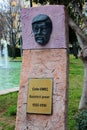 Antalya, Turkey - February 4, 2023: Monument to Cetin Emec, a Turkish journalist, columnist and editor of Hurriyet newspaper, in