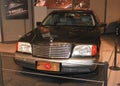 Antalya, Turkey, February 14, 2023. An old rare black car with headlights