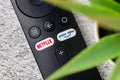 Antalya, Turkey - January 17, 2023: Netflix and Amazon prime video buttons on Smart TV remote