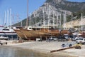 Antalya, Turkey, January 26, 2021. Recreational sea boats under repair on the shore