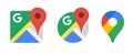 Antalya, Turkey - July 23, 2021: Collection of popular navigation icons printed on paper: Google Maps