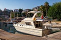 ANTALYA, TURKEY - JULY 08, 2018: Cruise motor boat in the old city marina (Roman harbor) of Antalya Royalty Free Stock Photo