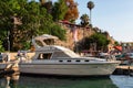 ANTALYA, TURKEY - JULY 08, 2018: Cruise motor boat in the old city marina (Roman harbor) of Antalya Royalty Free Stock Photo