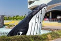 Keith emerges from the fountain in front of the aquarium. Opened in 2012, it`s the longest tunne