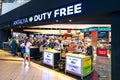People make purchases at a Duty free shop at Antalya International Airport at Antalya, Turkey