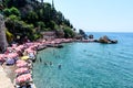 Antalya, Turkey - July 26, 2019, Tourist harbor, Mediterranean resort in Side in a beautiful summer day Royalty Free Stock Photo