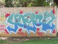 Antalya, Turkey, June 12, 2021. Multi-colored graffiti writing on the wall