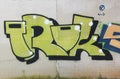 Antalya, Turkey, June 12, 2021. Multi-colored graffiti writing on the wall