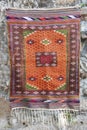 Antalya, Turkey, June 14, 2021. Oriental Turkish carpets with graphic ornaments