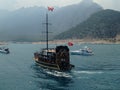 Antalya, Turkey. Magical unusual ship in the style of pirates of the caribbean Royalty Free Stock Photo