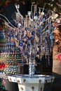 Antalya, Turkey - March 26, 2022: Artificial tree with Nazar Boncugu, blue eye-shaped amulets believed to protect against the evil