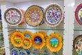 Close-up view of colorful Turkish plates displayed at an outdoor souvenir stand in Istanbul, Turkey Royalty Free Stock Photo