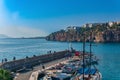 Breakwater and entrance to the water area of the ancient port in Antalya, Turkey Royalty Free Stock Photo