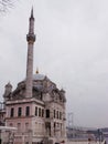An old rarity Muslim eastern Turkish mosque with a minaret and a shiny yellow crescent