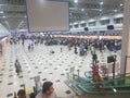 Antalya/Turkey - 18. september 2019: Photo taken inside the airport, people waitting in lines