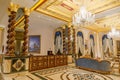 ANTALYA, TURKEY - SEPTEMBER 12, 2019: Reception desk in lobby of Titanic Mardan Palace luxury hotel, the most expensive European`