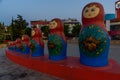 ANTALYA, TURKEY: A square with a clock tower, a fountain and a monument in the form of a matryoshka doll in Antalya.