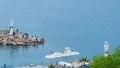 Antalya, Turkey - 6th April 2019: Small civilian submarine leaving yacht port