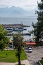 Top view of Antalya city and harbour with moored ships Royalty Free Stock Photo