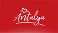 antalya white city hand written text with heart logo on red background