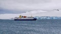 Antarctic expedition ship anchored in the South Shetland Islands.