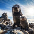 Antarctic Fur Seal with Pup Royalty Free Stock Photo